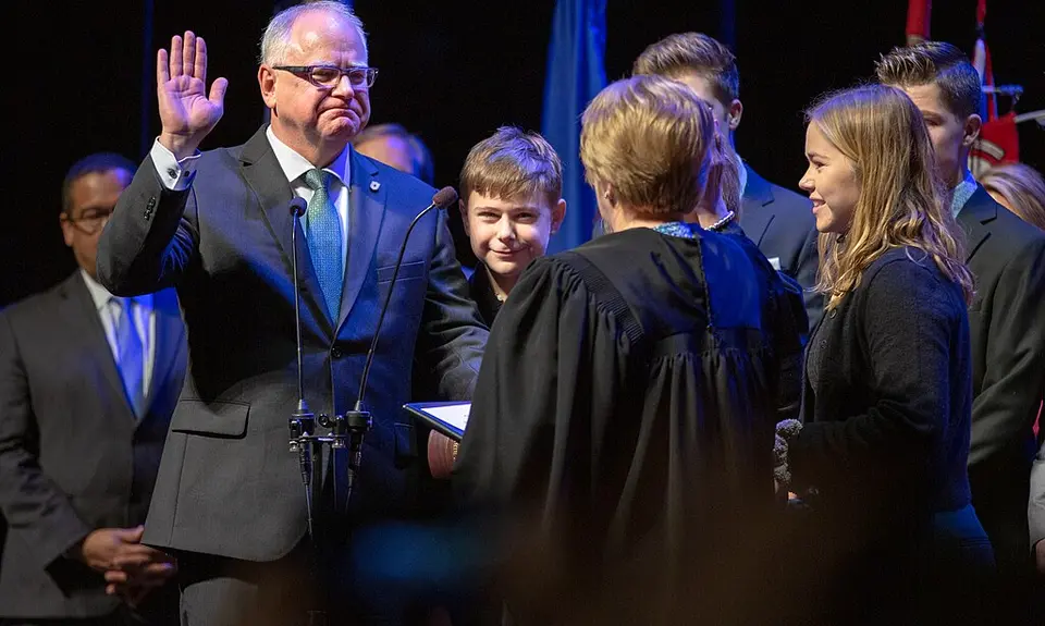 Minnesota Governor Tim Walz being sworn in in 2019. Photo by Lorie Shaull.