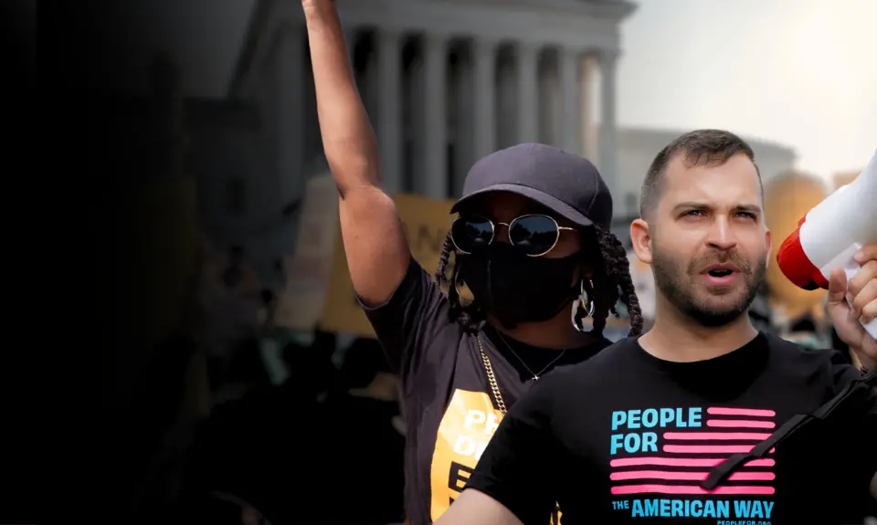 Pictures of people at a protest that reads "the resistance starts now" 