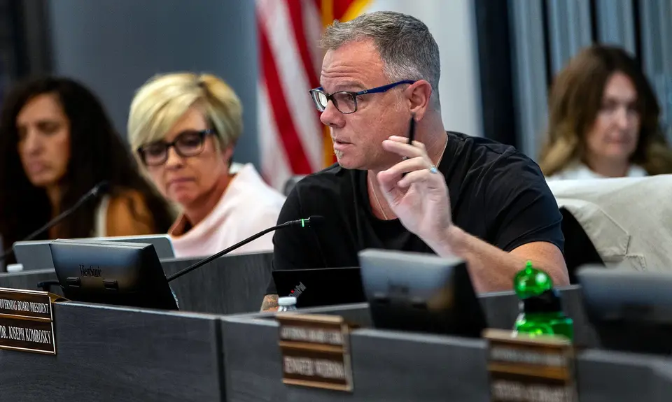 School Board President Joseph Komrosky speaking at a meeting in Temecula.