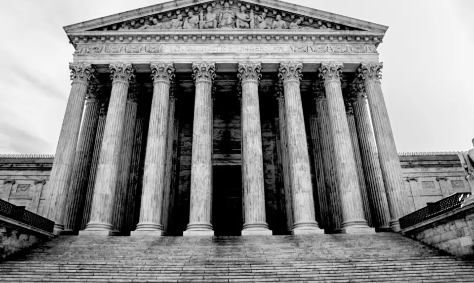 Black and white photograph of the Supreme Court