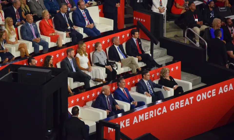 Several attendees, including Donald Trump, seated at the Republican National Convention