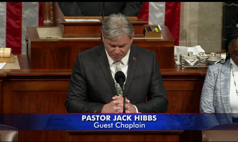 Right-wing pastor Jack Hibbs praying in the House of Representatives