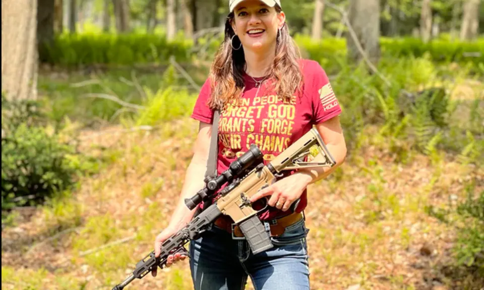 Stephanie Borowicz with assault rifle