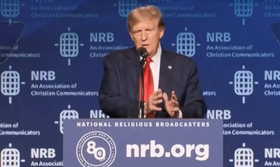 Donald Trump speaking at the National Religious Broadcasters convention