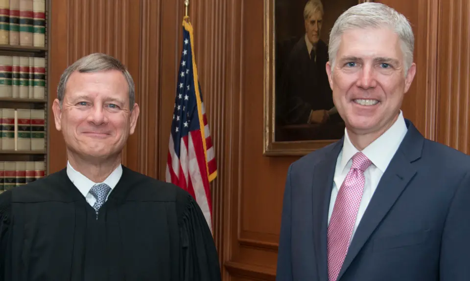 Chief Justice John G. Roberts Jr., and Judge Neil M. Gorsuch in the Justices’ Conference Room, Supreme Court Building.