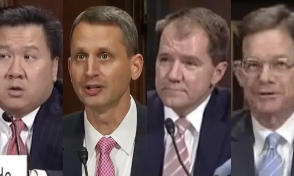 (Left to right) James Ho, Kyle Duncan, Don Willett, and Kurt Engelhardt at their Senate Judiciary Hearings