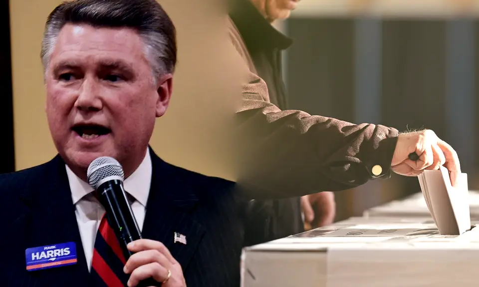 Mark Harris and an image of a ballot box