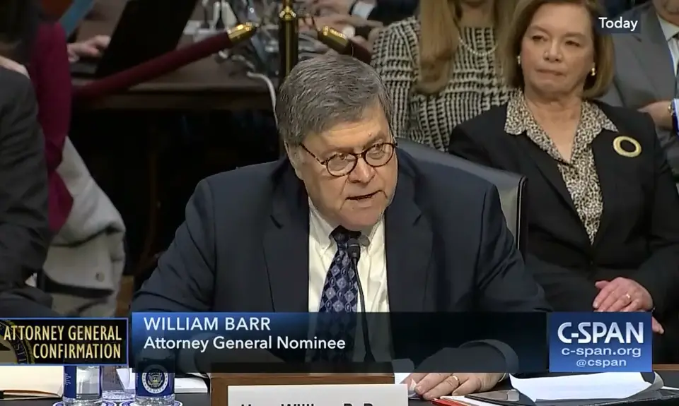 William Barr answers a question at his confirmation hearing.