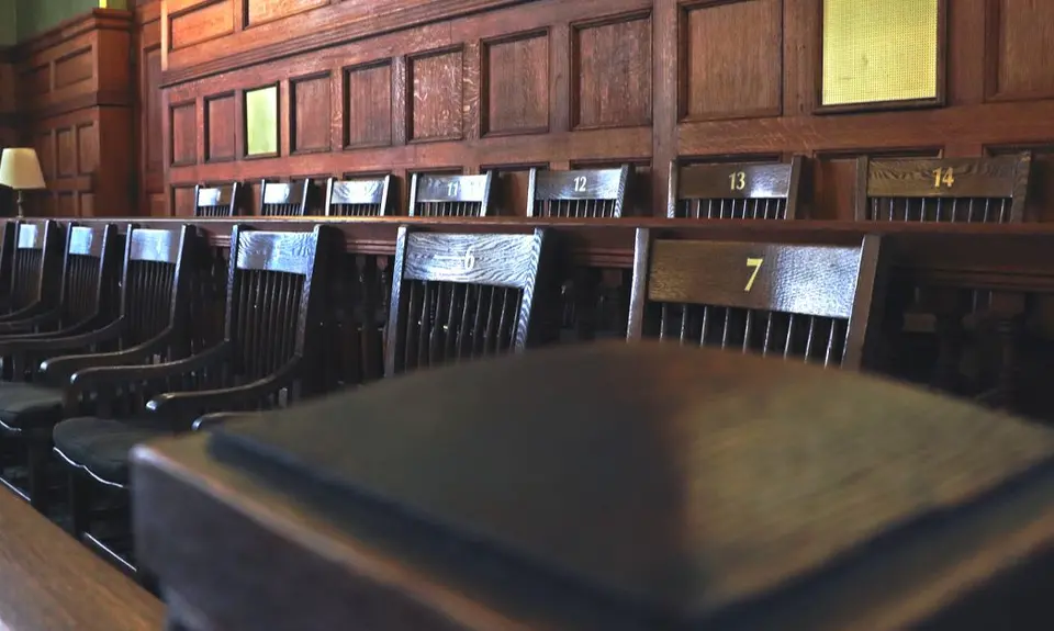 The jurors box in a courtroom