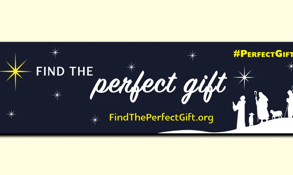 Biblical silhouettes with the words "Find the perfect gift"