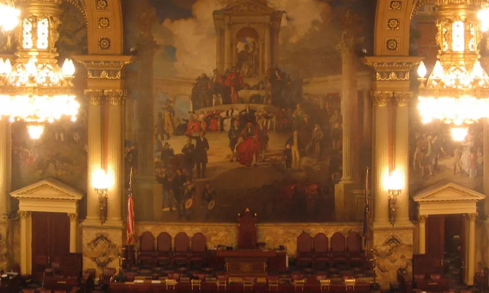 The Pennsylvania House of Representatives chamber in Harrisburg, Pennsylvania.