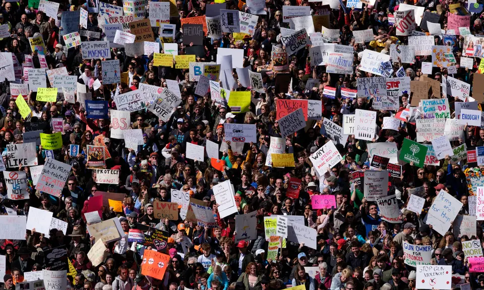 Aerial image of a rallying crowd