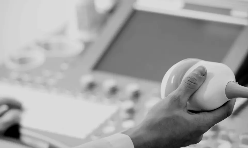 Close up of a doctor holding an ultrasound