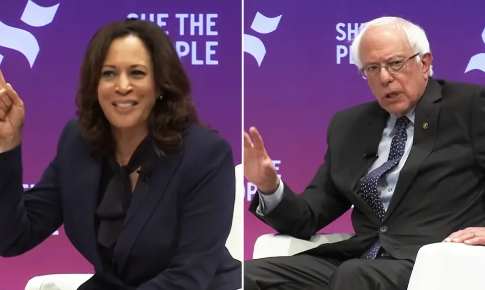 An image of Kamala Harris next to one of Bernie Sanders