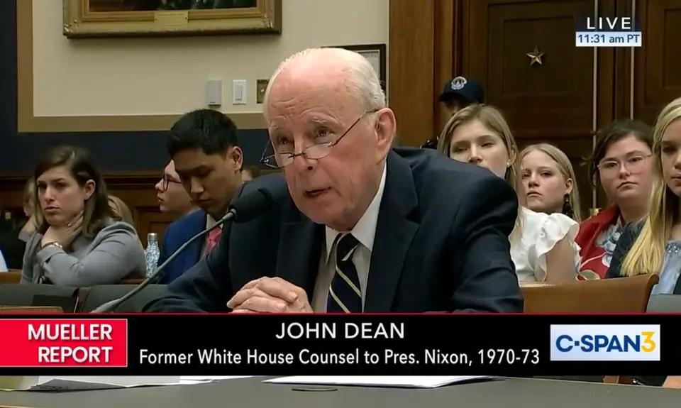 John Dean speaks during a committee meeting.