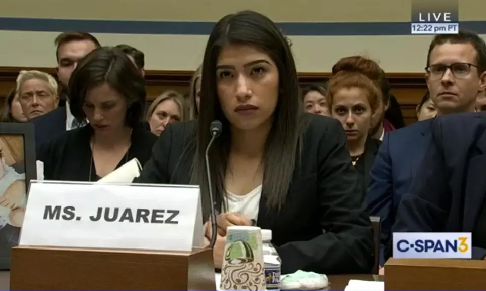 Yazmin Juarez testifies in a courtroom