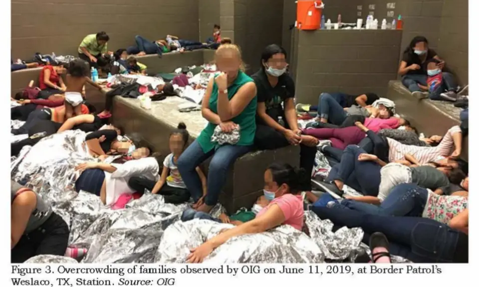 Overcrowding of families observed by the Office of Inspector General on June 11, 2019, at Border Patrol's Weslaco, TX Station.