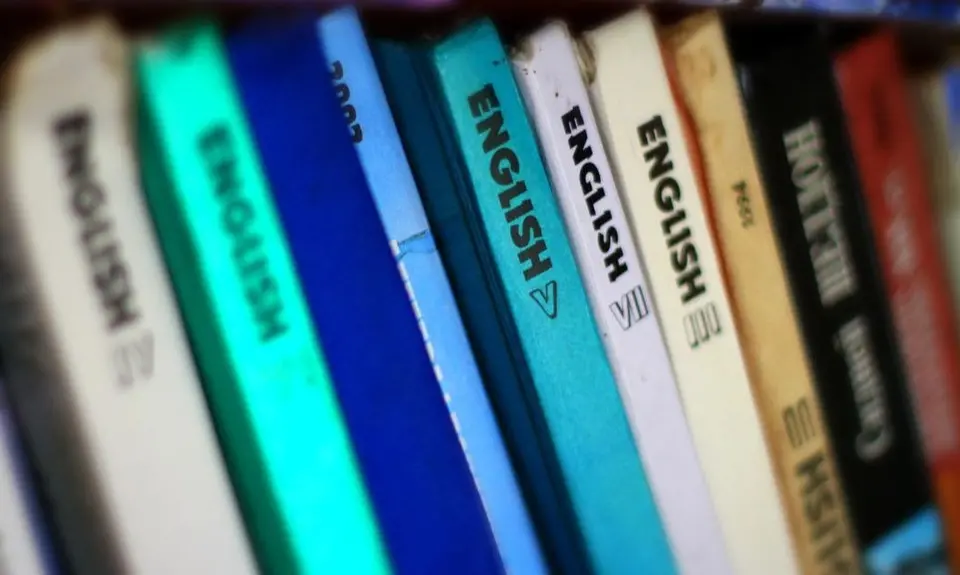 picture of english textbooks in different colors