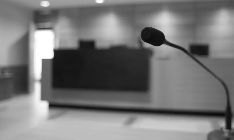 Close up of a microphone in a courtroom