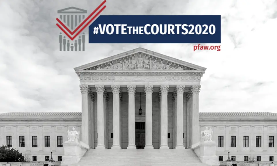 An image of the Supreme Court with the text #VotetheCourts2020