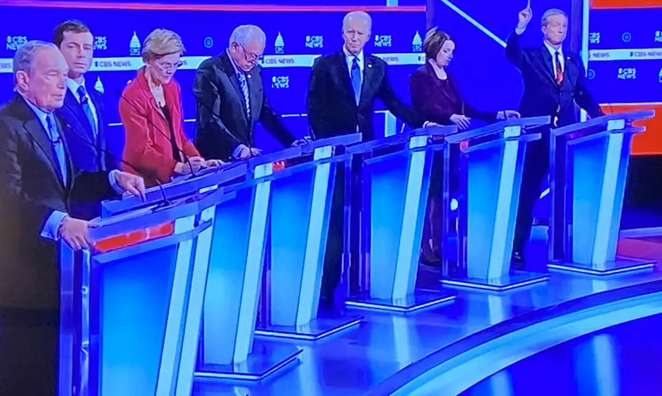 Candidates take the stage for the February 25, 2020 Democratic presidential debate.