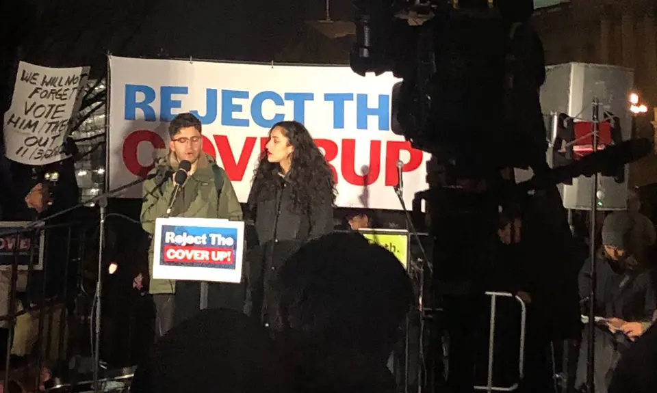 Speakers from By the People energize rally-goers at the Reject the Cover Up rally.