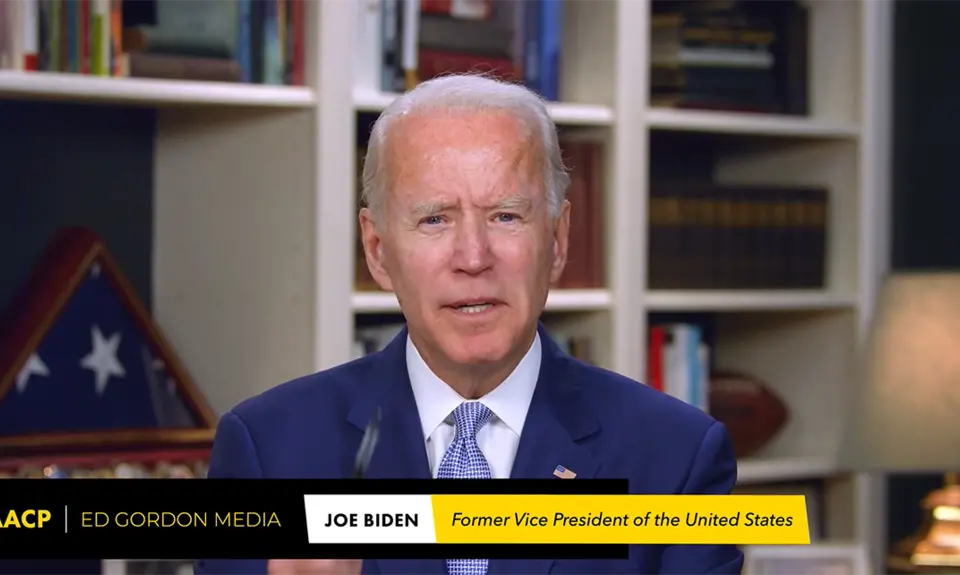 Joe Biden addresses the audience during an NAACP virtual town hall on June 10.