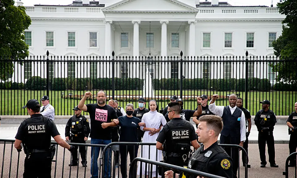 People For President Ben Jealous and four other civil rights and faith leaders are arrested for protesting peacefully at the White House on October 5, 2021.