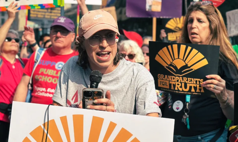 People For National Field Director Alana Byrd rallies a crowd in Philadelphia.