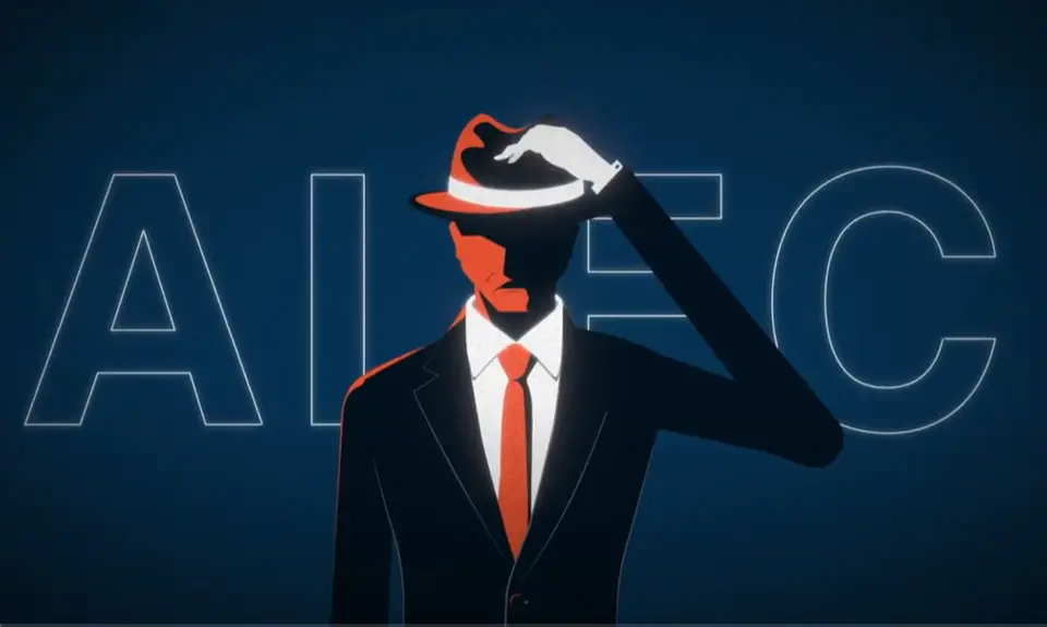 A graphic of a man in a suit with the word "ALEC" behind him.
