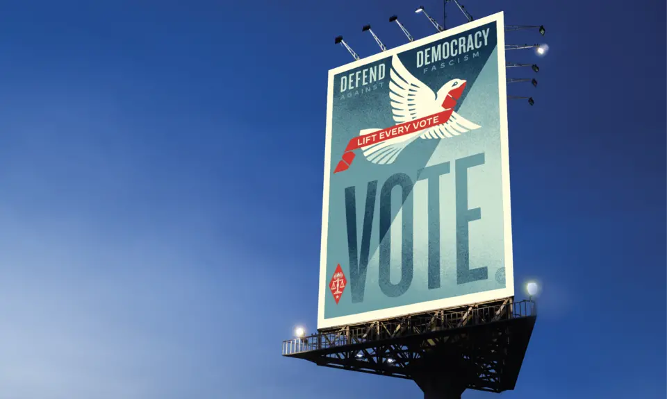 A billboard that says "Vote"