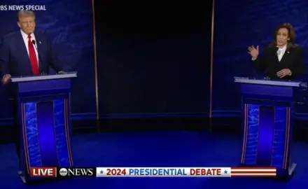 Kamala Harris and donald trump on the debate stage