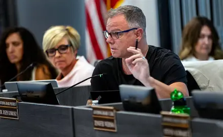 School Board President Joseph Komrosky speaking at a meeting in Temecula.