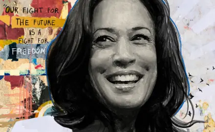 Drawing of Kamala Harris that says "our fight for the future is a fight for freedom" 