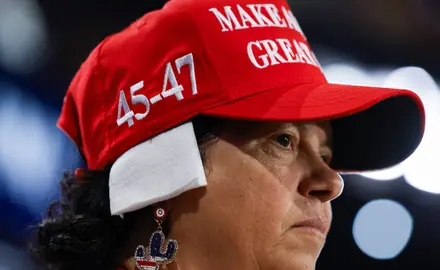 Arizona delegate Stacy Goodman wears a ‘bandage’ on her ear at the Republican National Convention