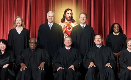 The Supreme Court Justices posing for a photo with Jesus Christ in the back and middle