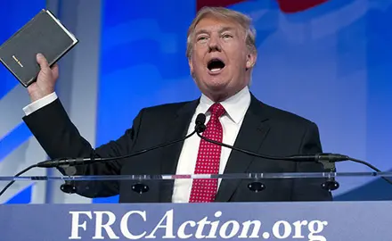 Donald Trump holding a Bible at the Family Research Council