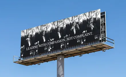 Carrie Mae Weems’s billboard designed for People For the American Way’s Artists for Democracy campaign, featuring photos that she captured of Vice President Kamala Harris