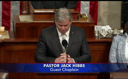 Right-wing pastor Jack Hibbs praying in the House of Representatives