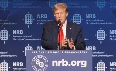 Donald Trump speaking at the National Religious Broadcasters convention