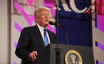 President Donald Trump speaks to the 2017 Values Voter Summit in Washington, D.C.