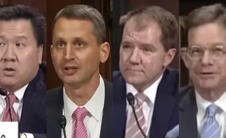 (Left to right) James Ho, Kyle Duncan, Don Willett, and Kurt Engelhardt at their Senate Judiciary Hearings