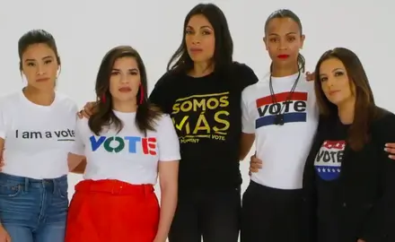 Gina Rodriguez, America Ferrera, Eva Longoria, Zoe Saldana, and Rosario Dawson wear shirts that promote voting