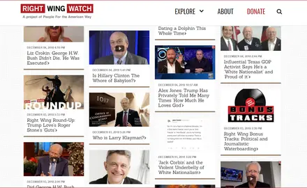 A screenshot of Right Wing Watch stories