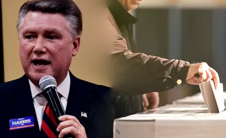 Mark Harris and an image of a ballot box