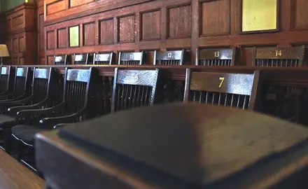 The jurors box in a courtroom