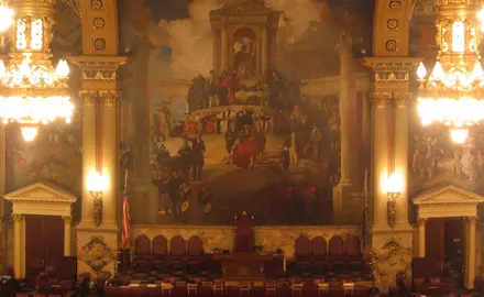 The Pennsylvania House of Representatives chamber in Harrisburg, Pennsylvania.