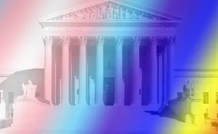 An image of the supreme court with a rainbow of colors superimposed