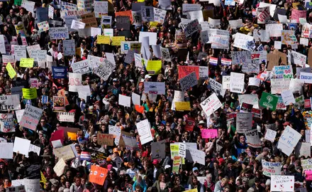 Aerial image of a rallying crowd