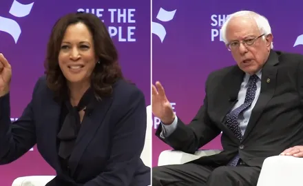 An image of Kamala Harris next to one of Bernie Sanders